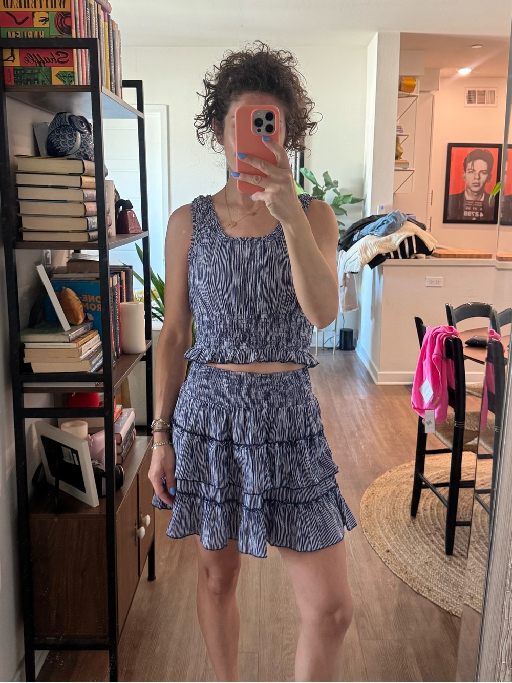 SET - Rachel Parcell Blue Tiered Ruffle Mini Skirt and Blouse